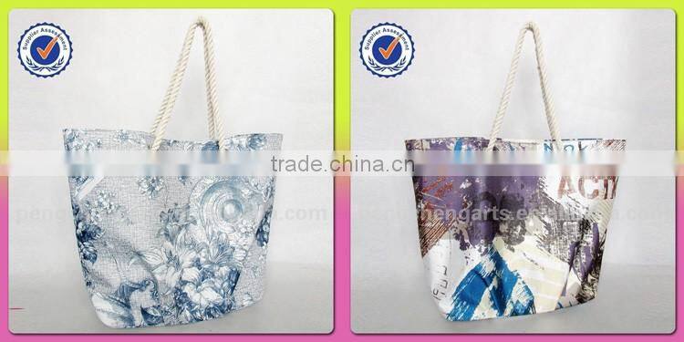 Printed polyester beach bag and women shopping handbags