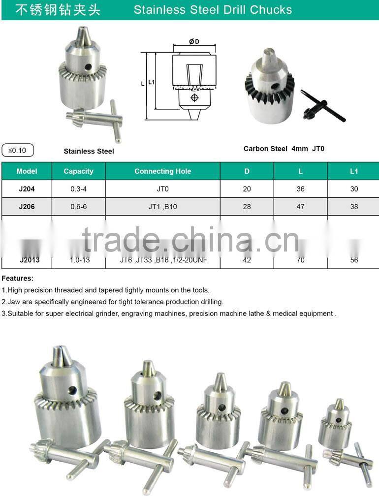 Stainless Steel Drill Chuck,Precision Drill Chuck with key, 13mm Drill Chuck