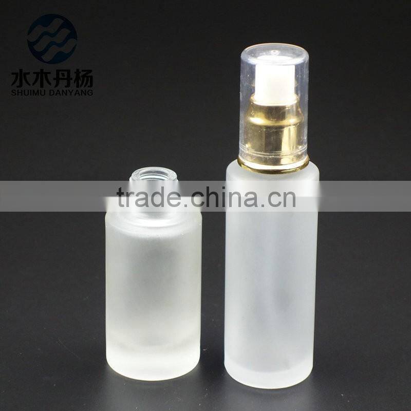 Luxury 100ml frosted airless pump glass bottle lotion glass bottle with pump