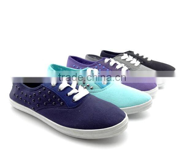 canvas woman and man shoes with studs