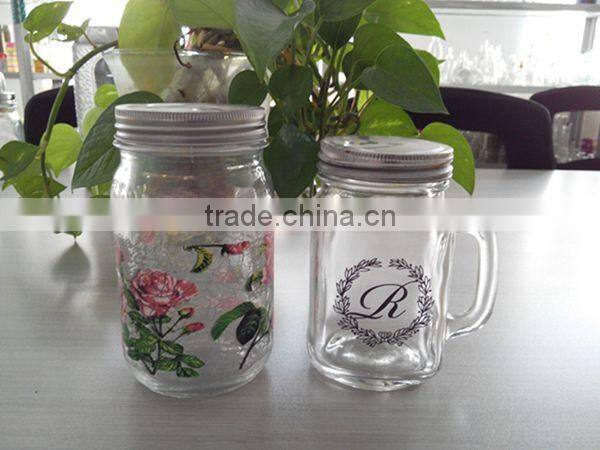 Glass storage jars with handle and logo printing