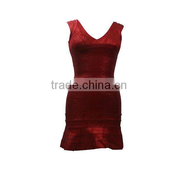 High quality foil print women dress shiny red short wedding dress