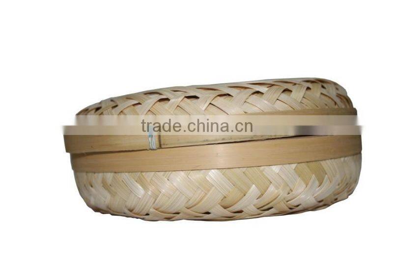 Hot sale mini round modern bamboo tea sundries basket with cane