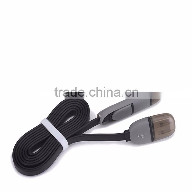 Shenzhen wholesale micro usb charging line 2 in 1 usb cable for Android IOS