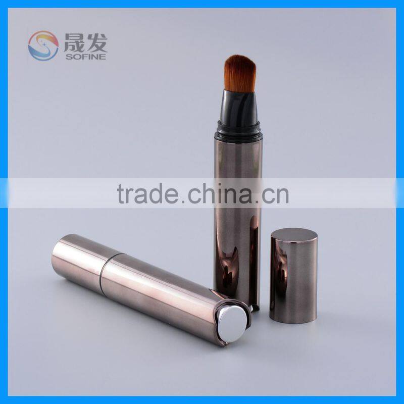 Cosmetic packaging tube with brush head