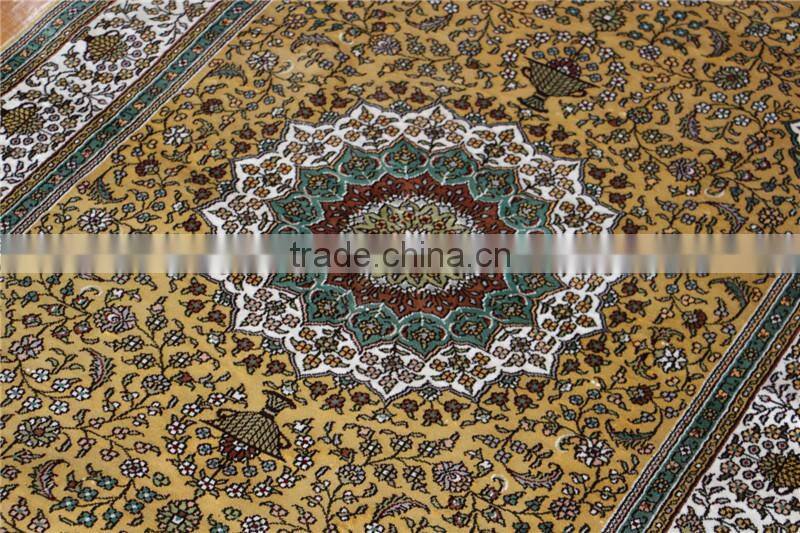 3x5ft tree of life silk rug yellow color nain rug small size