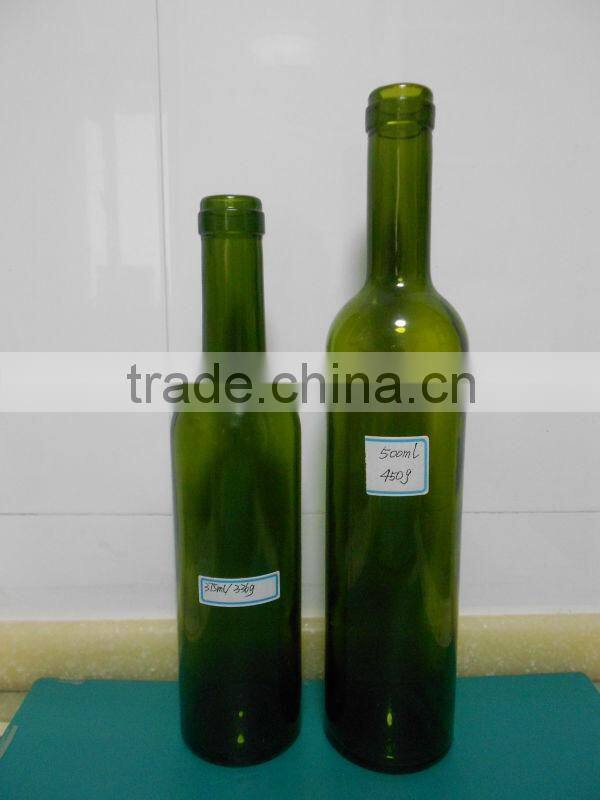 375ml and 500ml antique green glass olive oil bottle with cork