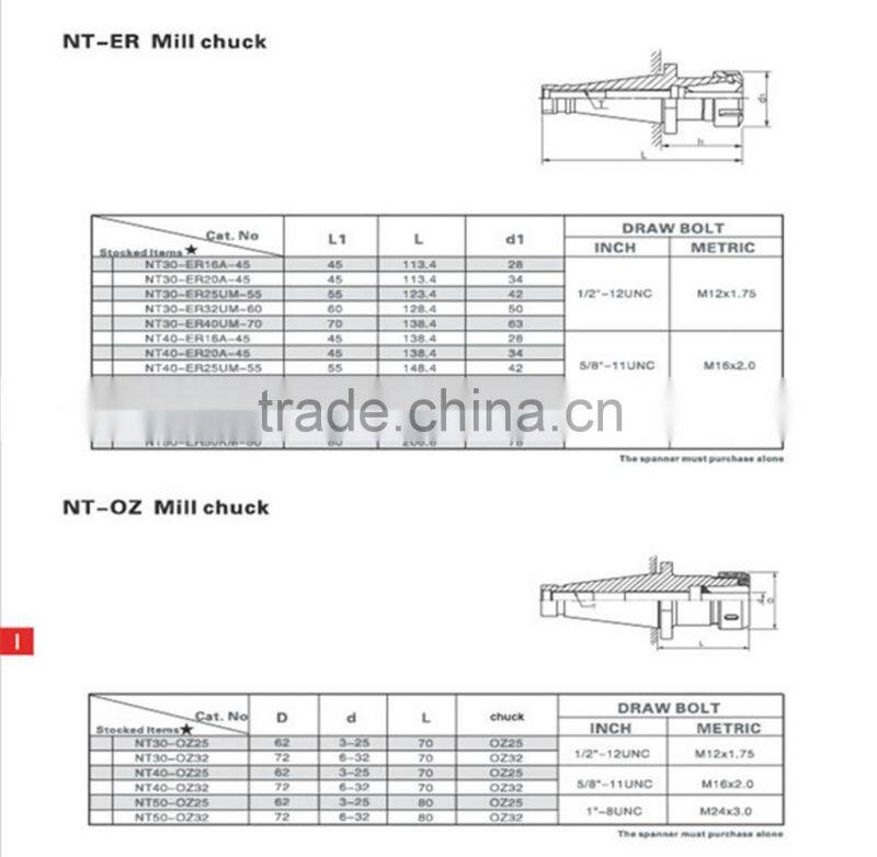 NT40-OZ25-70 Gravity cutting numerical control mill spring chuck tool holders