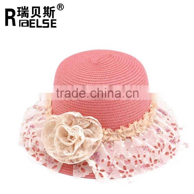 Wholesale kids straw hats girls beautiful flower sun hats