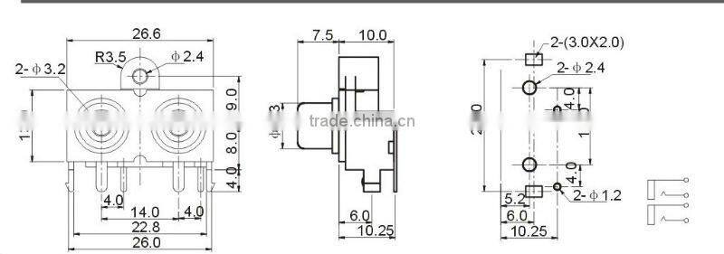 stereo jack to 2 female rca jack for audio&video(pjb-12v01)