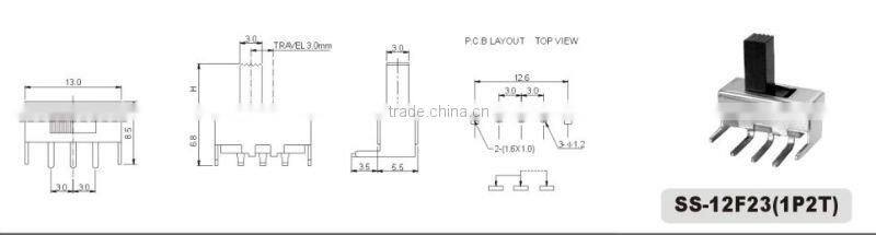 DIP honrizontal slide switch SS-12F23