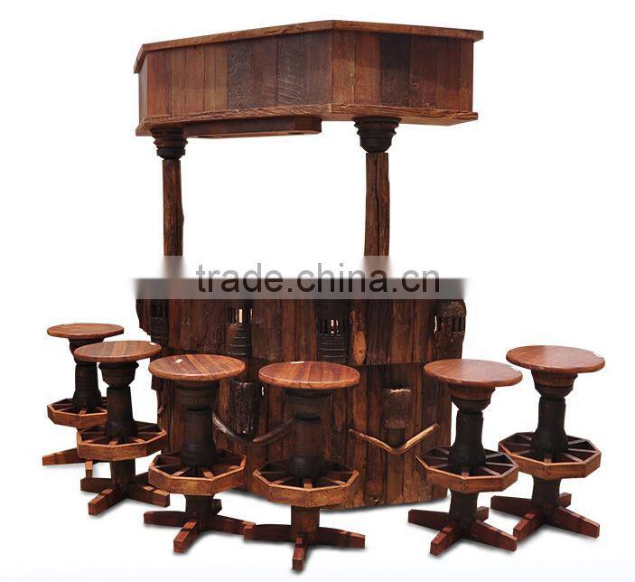 Thailand Style Bar Counter and Chairs Set, Restaurant/Hotel/Club Bar Furniture, Solid Wood Bar Table and Chairs (BF01-X1170)
