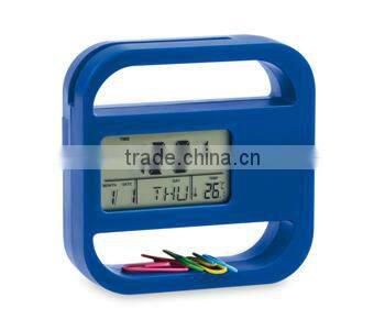 Multifunction digital desk clock with clip and memo holder