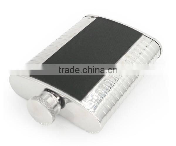 4 OZ flagon with black twill leather hip flask
