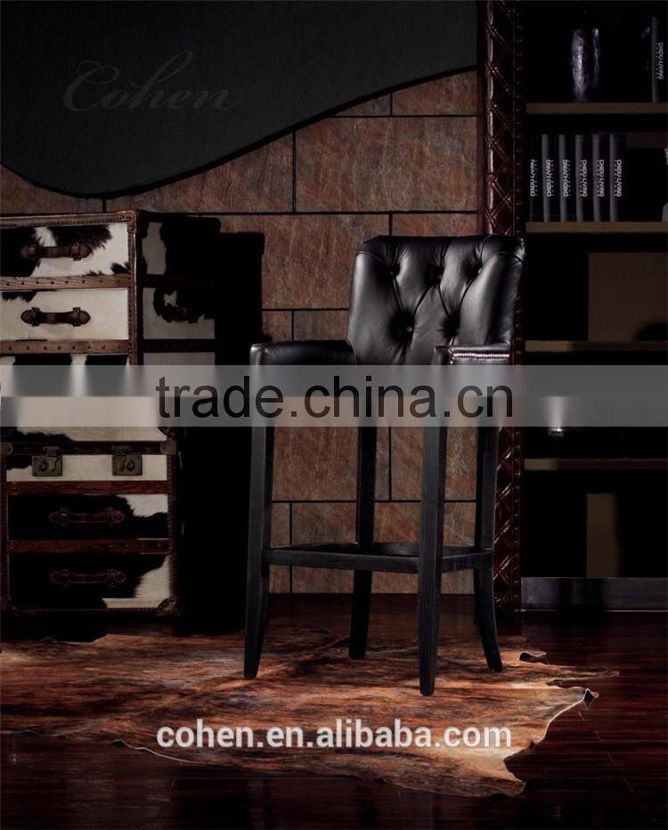 Foshan wooden furniture Europe/American chesterfield sofa vintage top grain leather bar chair factory derect sale