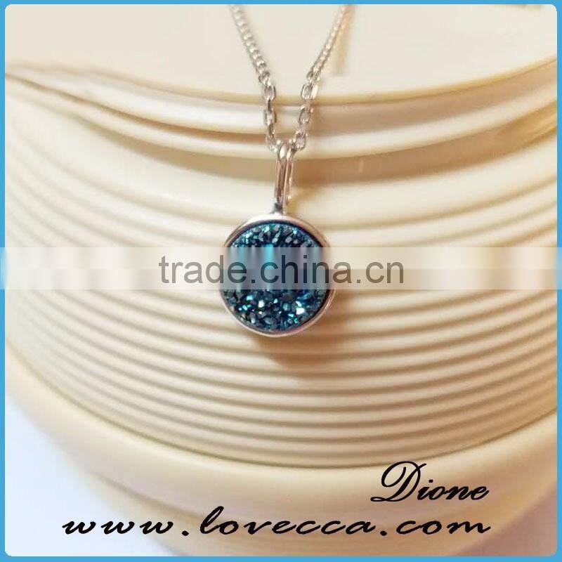 Wholesale 925 Sterling Silver Necklace 10mm Round Pendant Natural Druzy Necklace