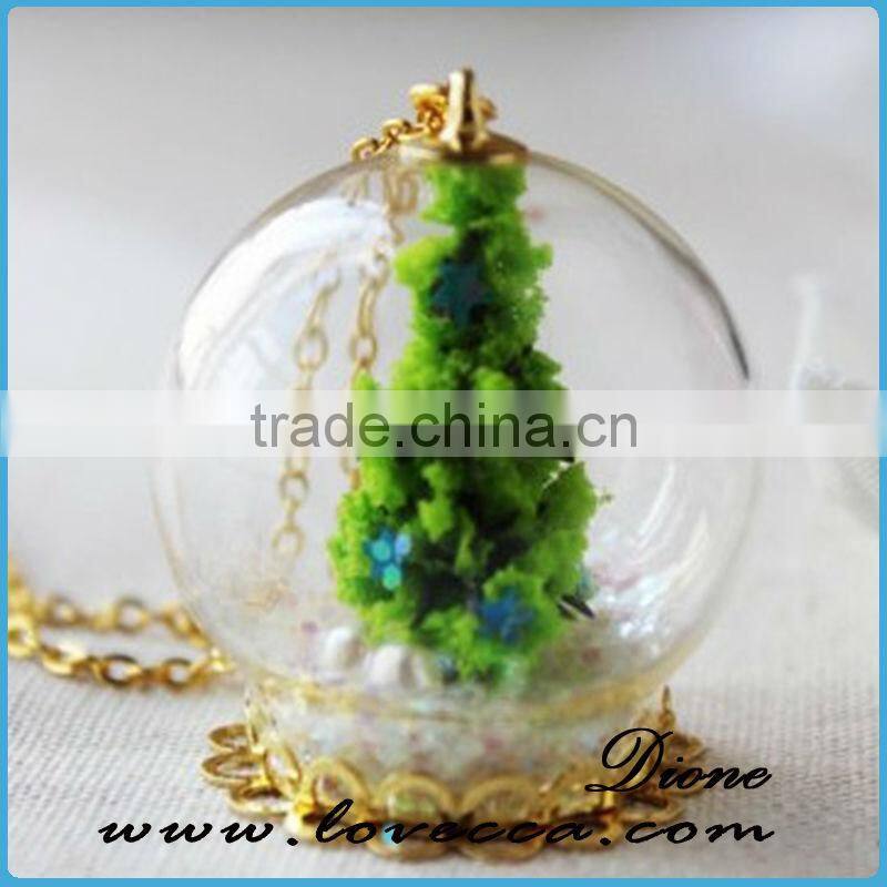 Antiqued Brass Glass Globe Jewelry necklace with dried flower
