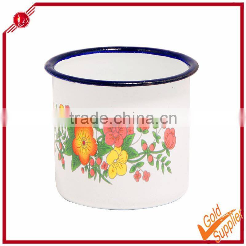 custom stainless steel rim Imitation enamel mug white mug