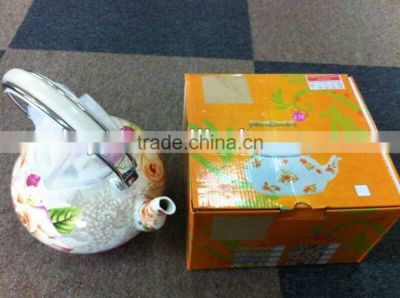 enamel tea kettle with wooden handle