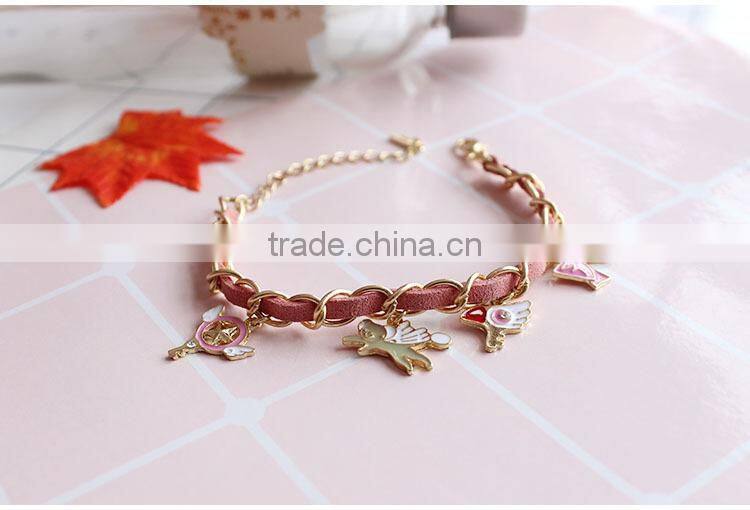 enamel magic charms bracelet gold chain and suede leather handwoven bracelet lovely charms bracelet