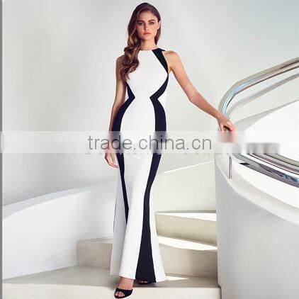 Black &white Fashion sexy lades' long floor touching party wear gown dress