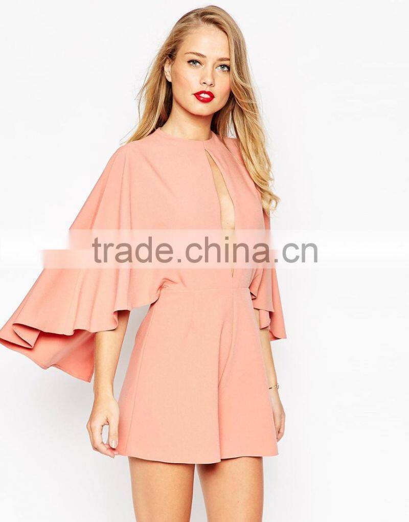 2015 China factory OEM ODM fashionable customized Occasion Romper with Cape and Keyhole