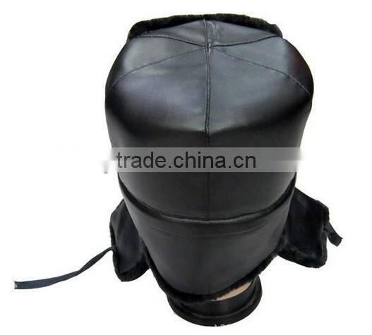 Winter hat with earflaps crazy faux fur leather trapper hat