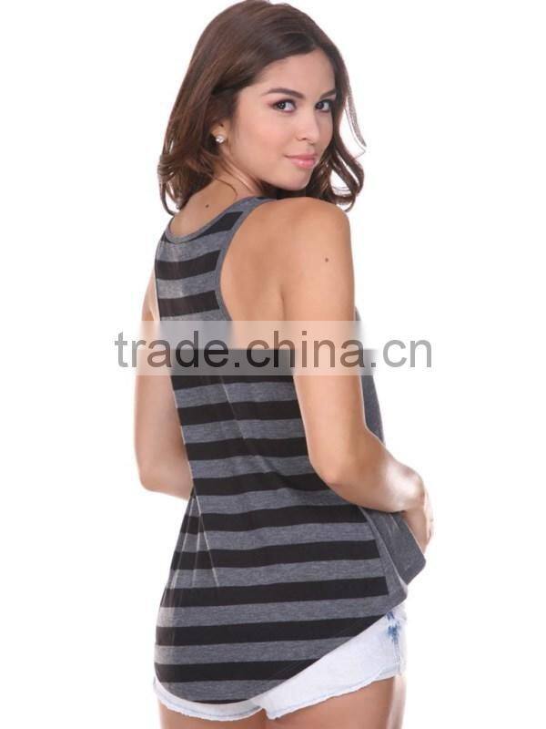 Custom single jersey striped contrast short front long back fitness women gym tank top