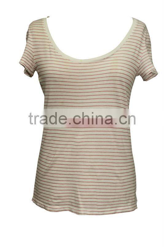 Sexy big neckline short sleeve tight fitted women t-shirt