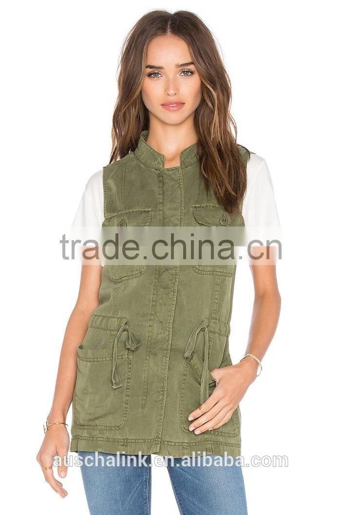 best selling lady tencel and linen-blend cheap military vests
