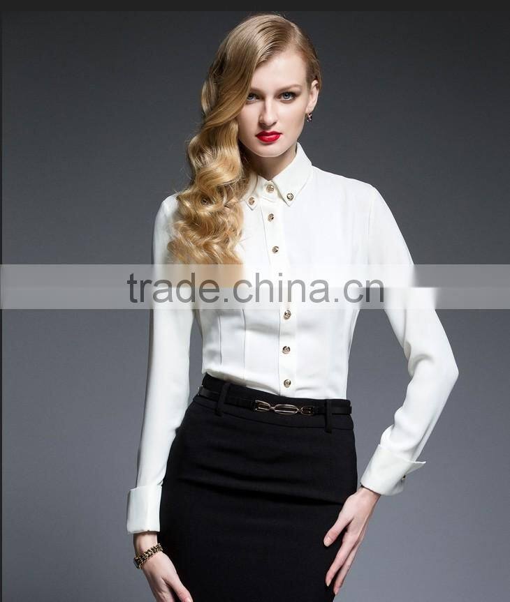 Ladies Slim Fit Long Sleeve Button Down Collar White Shirt Fashion Formal Shirt