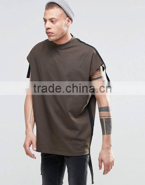 Custom men fashion super oversized sleeveless heavyweight jersey t-shirt with taping