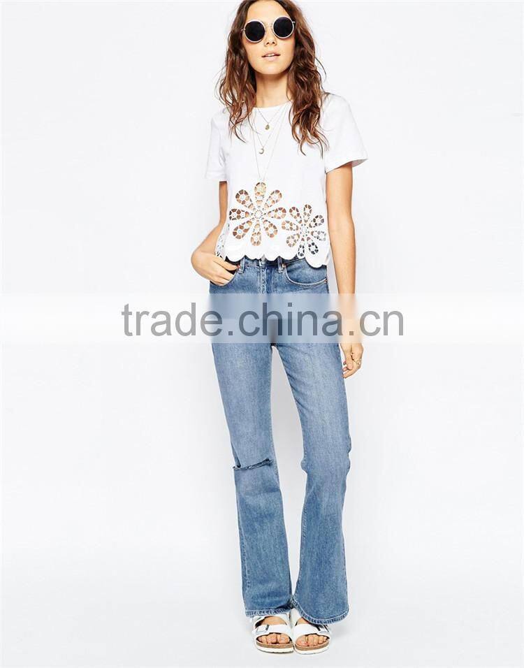 Girls floral cutwork and embroidered hem t shirts