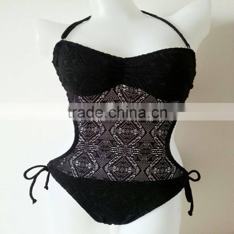 Lady modern black crochet swimsuit