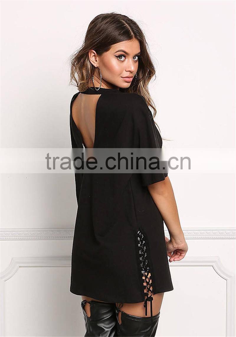 MGOO 2017 New Stylist Black Oversized Fashion Tunic Tops Flare Half Sleeves 220g Heavy Chocker Shirts