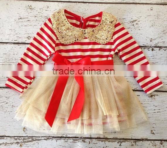 Long sleeve dress red and white stripe with sequin collar with red waistabnd christmas fancy dress