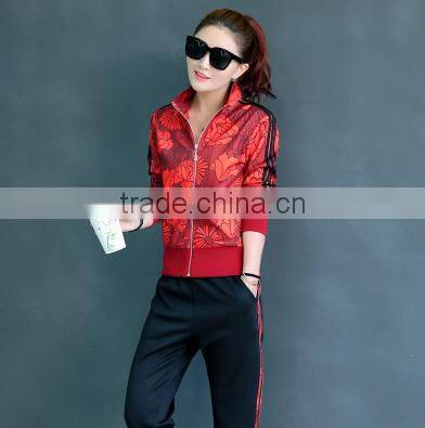 Latest Design Fashion Tops tracksuit Full zip Wholesale Women Printing tracksuit custom
