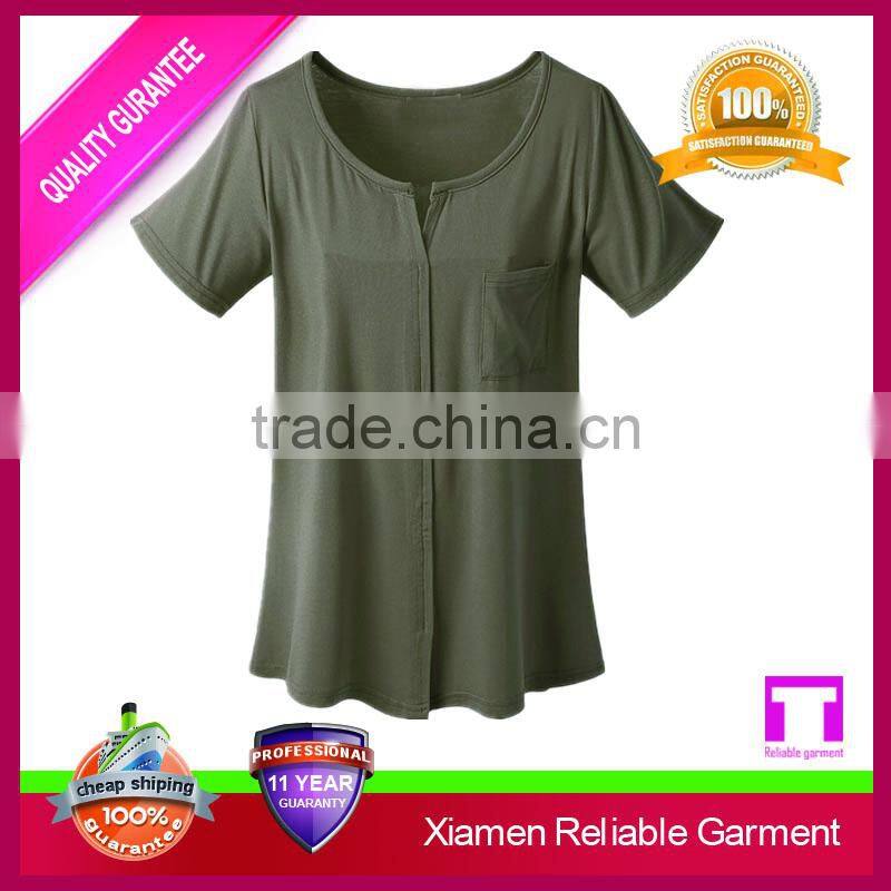 Plain blue slim fit o-neck hemp t shirt design for women