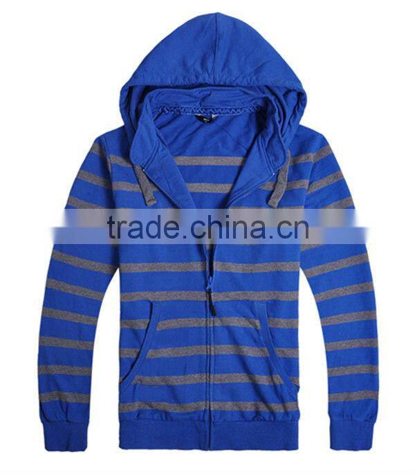 2013 customized blue and grey color striped zip up hoodies in different colors