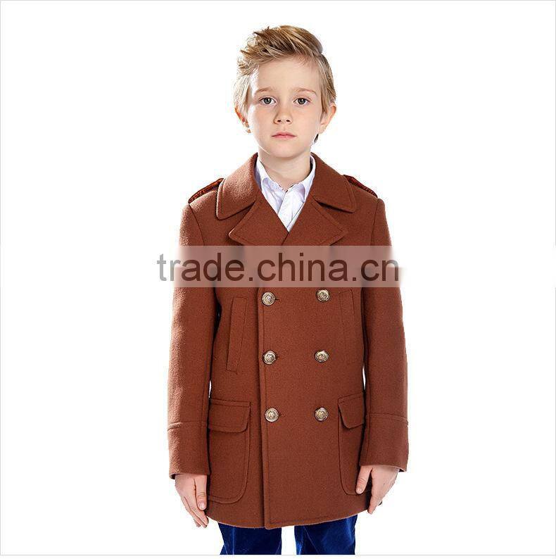 ELPA 2016 latest design winter wool coat dark blue boys wool overcoat with Elbow Patches