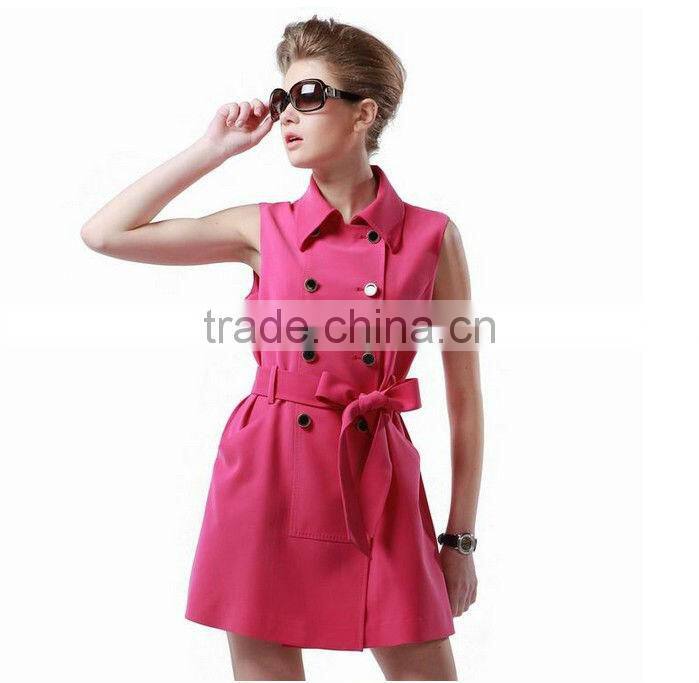 Plain Color Woman Sleeveless Dress with Belt