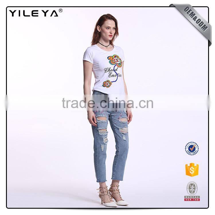 White casual women printing custom t shirt,custom woman t-shirts