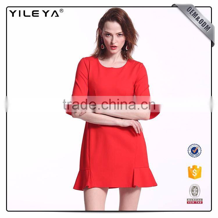 Customizable Short Slim Waist Red Ruffle Dress