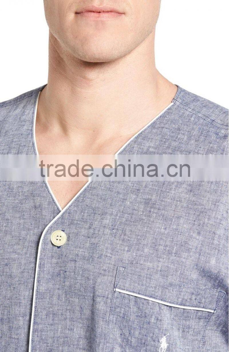 2017 high quality custom Linen Cotton Pajama Shirt men sexy pajamas sleepwear in pyjamas wholesale