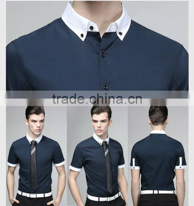 Slim white light color short sleeve small collar cotton men shirts