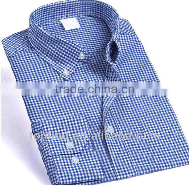 Fashionable classic long sleeve blue plaid dress shirts for man