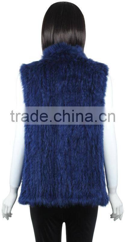 YanRan Fur YR052 Red Hand Knit Rabbit Fur Gliet/OEM Factory Top Quality Wholesale Fur Vest
