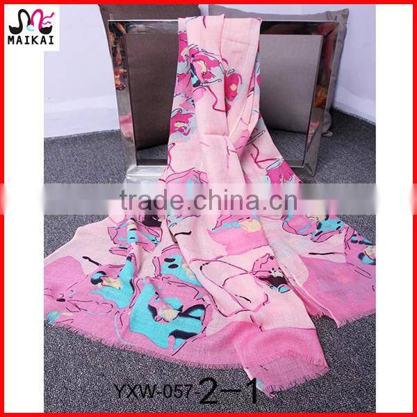 Wholesale new fashion floral print wool kuwait scarf