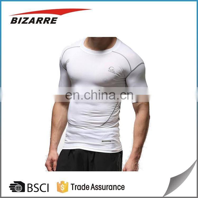 Custom Moisture Wicking Fitness Clothing Polyester Spandex Muscle Compression Gym Mens T Shirts