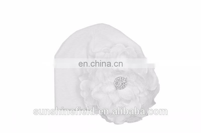 2016 Trendy Newborn Cute Hat Girl Boy Infant Hat Baby Beanies with Elegant Lace Rhinestone Peony Flower